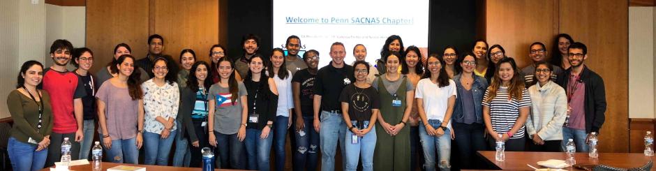 Students pose for a photo of the Penn SACNAS chapter during the fall 2018 General Meeting